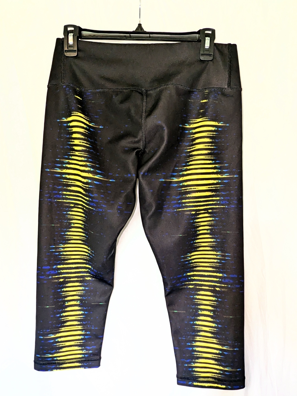 adidas Black Techfit Medium Compression Capri with Yellow & Blue Sz Medium